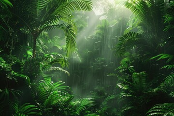 Dense Jungle. Rainforest Landscape with Lush Greenery in Tropical Tropics