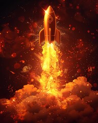 Illustration of a golden dollar sign shooting up like a rocket, symbolizing financial growth