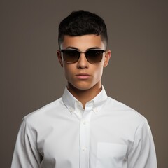 Fototapeta premium A young man wearing a white shirt and sunglasses