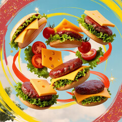Whimsical Flying Burger Fantasy