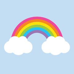 Vector colorful rainbow with white clouds is isolated on the background