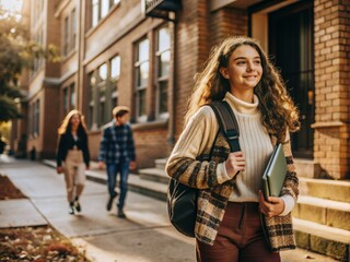 Fototapeta premium female student going for class in high school