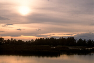 coucher de soleil, Etang,  La Dombes, 01, Ain, France