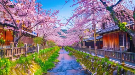 Cherry Blossom Canal Scene