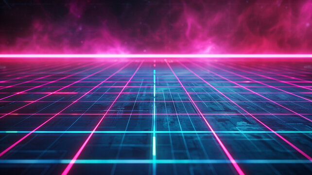 Creative Background with Neon Grid Lines on Dark