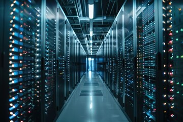 Fototapeta premium Modern Data Center Hallway with Servers