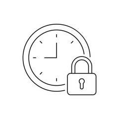 Clock with padlock. Lock time icon line style isolated on white background. Vector illustration