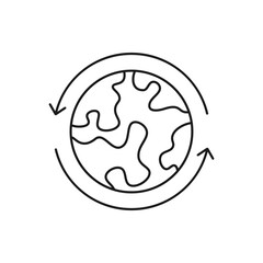 Earth in circular arrow. World rotation icon line style isolated on white background. Vector illustration