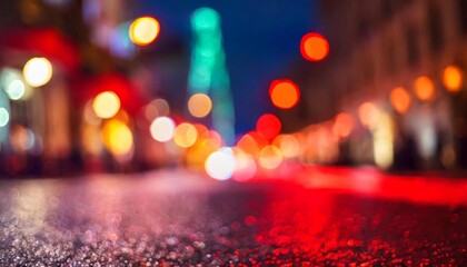 defocused orange bokeh twinkling red light street night blurry glittering urban lights background banner