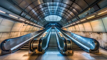 Subway Hallway. Abstract Underground Station Perspective with Escalator