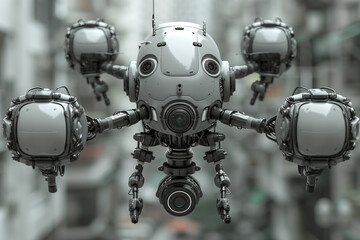 Fantastic flying electric cars in 3d style. Beautiful composition