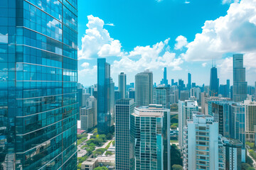 Obraz premium High-Rise Office Buildings in the Financial District with Blue Sky