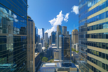 Obraz premium High-Rise Office Buildings in the Financial District with Blue Sky