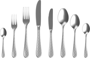 cutlery set, fork, knife, spoon, chrome triangle design