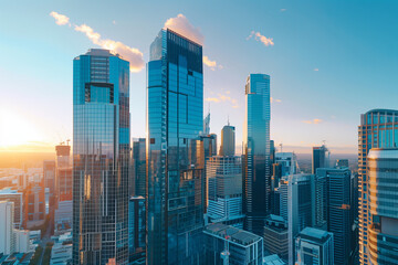 Obraz premium High-Rise Office Buildings in the Financial District with Blue Sky