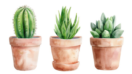Three potted plants with green leaves sit in a row