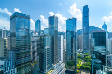 Obraz premium High-Rise Office Buildings in the Financial District with Blue Sky
