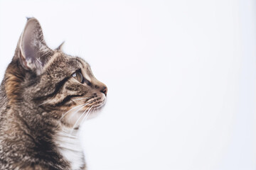 Cat Posing on White Background with Blank Space