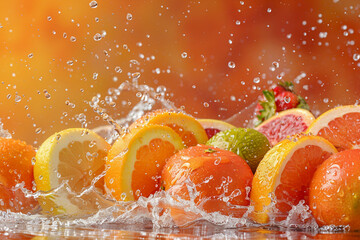 Multivitamin water wave splash with orange fruit generate AI