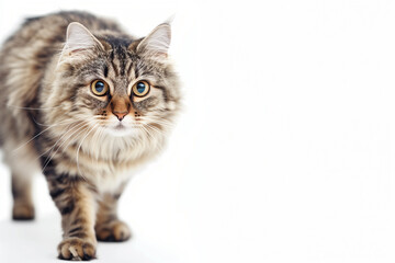 Obraz premium Cat Posing on White Background with Blank Space