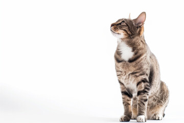 Cat Posing on White Background with Blank Space