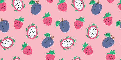 berry and fruit seamless pattern. flat vector illustration. Template for Notebook covers, pattern for wallpapers, textile or nature background. hand-drawn vector elements. Healthy natural vitamin food
