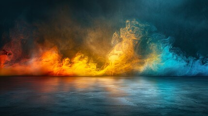 Colorful Smoke Clouds Studio Installation Red Yellow Blue Dark Background