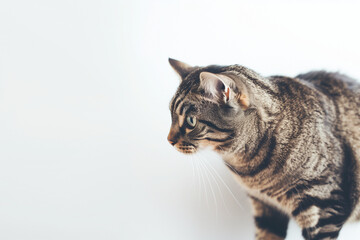 Cat Posing on White Background with Blank Space