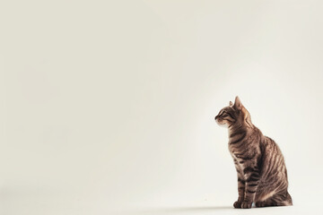 Cat Posing on White Background with Blank Space