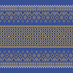 Seamless local fabric Yellow flower pattern on a blue background