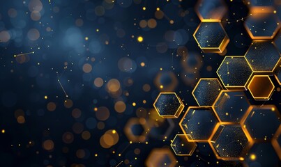 Digital hexagon abstract gold and dark blue background