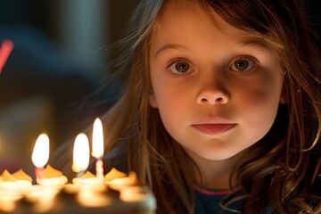 Little girl with birthday cake and candles