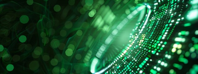 green glowing digital circular rings on a dark background 