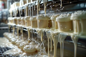 A refrigerator shelf with spoiled milk, showing the build-up of bacteria around the lid and spilling out of the container