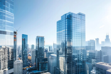Financial District Skyscrapers Viewed from Above with Clear Blue Skies