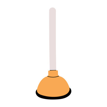 recommend clip art: Plunger, pumping plumbing tool for toilet and sink unclog. Cleaning draining cup on pole, stick. Clog suction, sanitary appliance. Flat graphic vector illustration isolated on white background