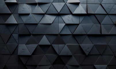 Fototapeta premium Polished, Semigloss Wall background with tiles. Triangular, tile Wallpaper with 3D, Black blocks. 3D Render
