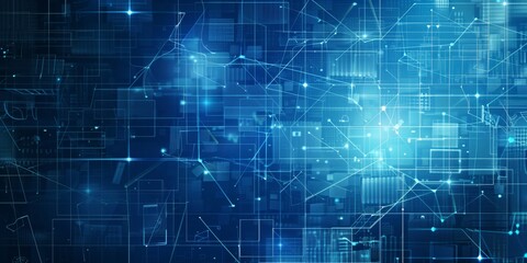 Abstract background with a grid and technological patterns, blue tones, high-detail textures, futuristic style.