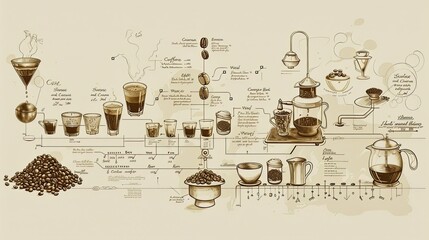 Comprehensive Civet Coffee Infographic   Journey from Bean to Cup with Technical Diagrams