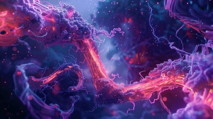 Obraz premium Vibrant Chromosomes in Dynamic Motion Experimental Digital Art with Kinetic Energy and Neon Hues