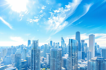 Skyline of Urban Financial District Under Blue Skies