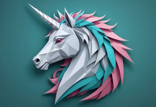 3d mythical unicon with poly style	