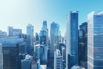 Obraz premium Skyline of Urban Financial District Under Blue Skies