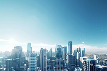 Skyline of Urban Financial District Under Blue Skies