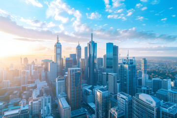 Skyline of Urban Financial District Under Blue Skies