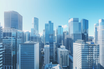 Obraz premium Skyline of Urban Financial District Under Blue Skies