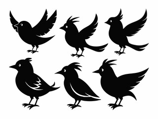 set of silhouettes of birds Vector, isolated black silhouette bird bundle
