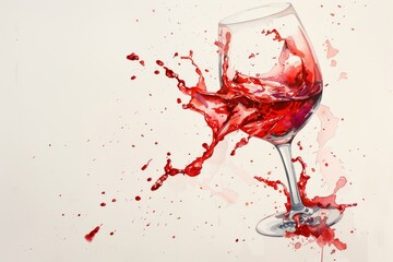 A glass of red wine flies and splashes on a light background