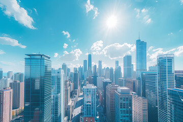 Obraz premium Skyline of Urban Financial District Under Blue Skies