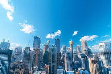Fototapeta premium Skyline of Urban Financial District Under Blue Skies